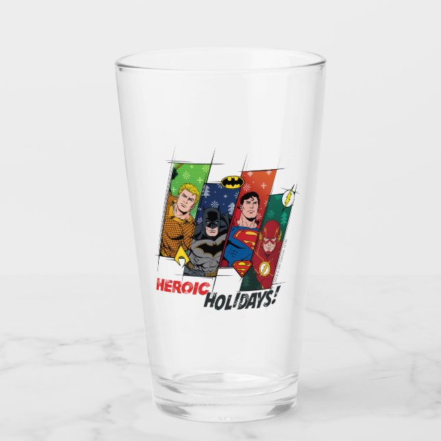 Justice League "Heroic Holidays!" Glass (Front)