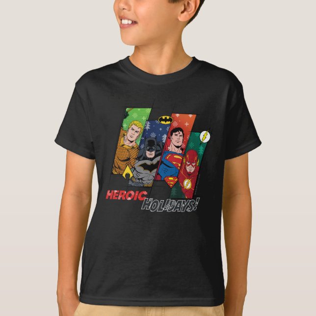 Justice League "Heroic Holidays!" T-Shirt (Front)