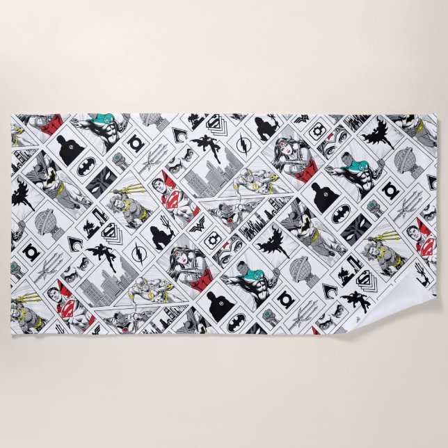 Justice League Heroic Panel Pattern Beach Towel (Front)