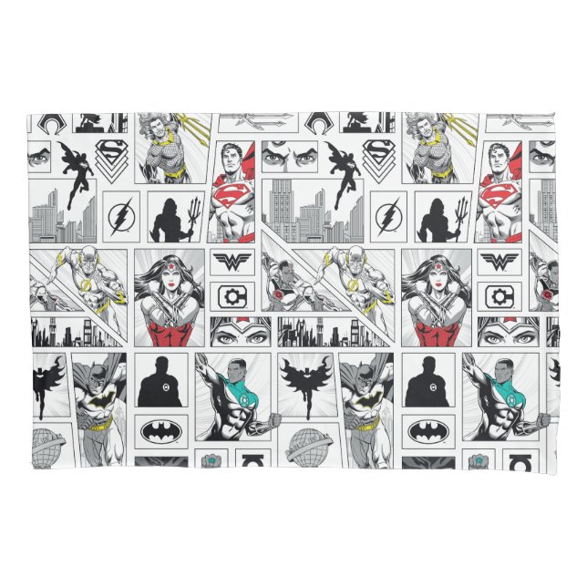 Justice League Heroic Panel Pattern Pillowcase (Front)