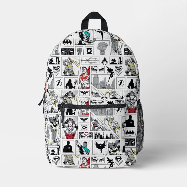 Justice League Heroic Panel Pattern Printed Backpack (Front)