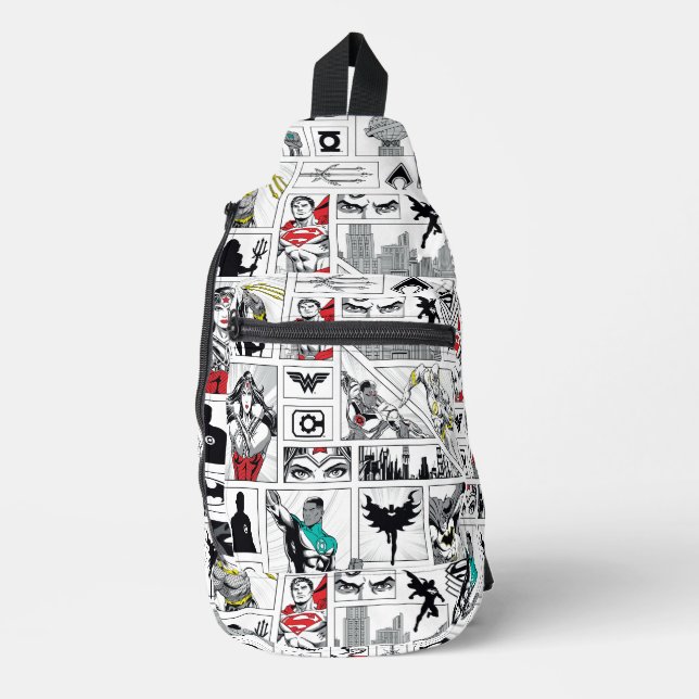 Justice League Heroic Panel Pattern Sling Bag (Front)