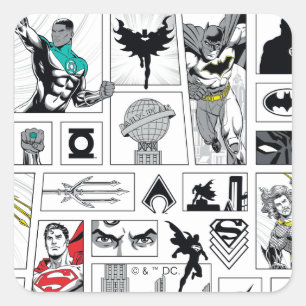 Justice League Heroic Panel Pattern Square Sticker
