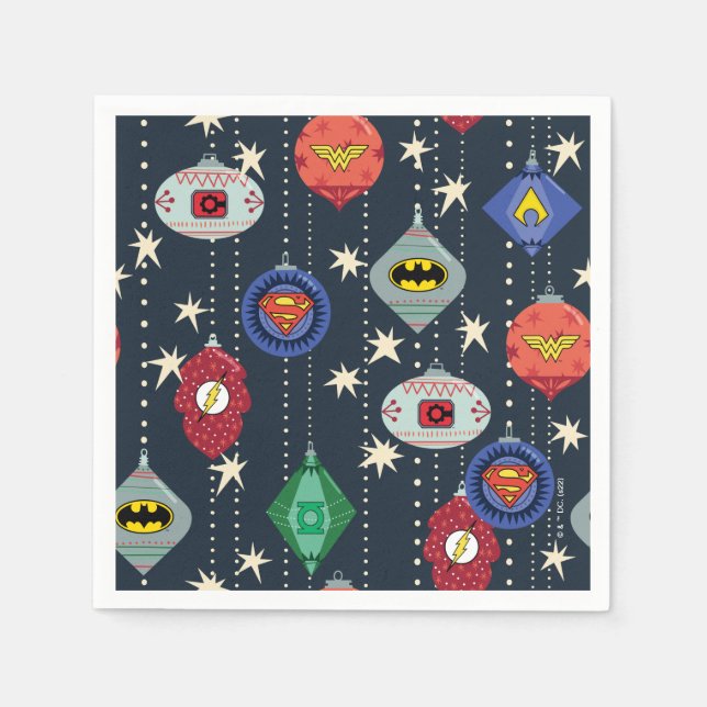 Justice League Holiday Bauble Pattern Napkin (Front)