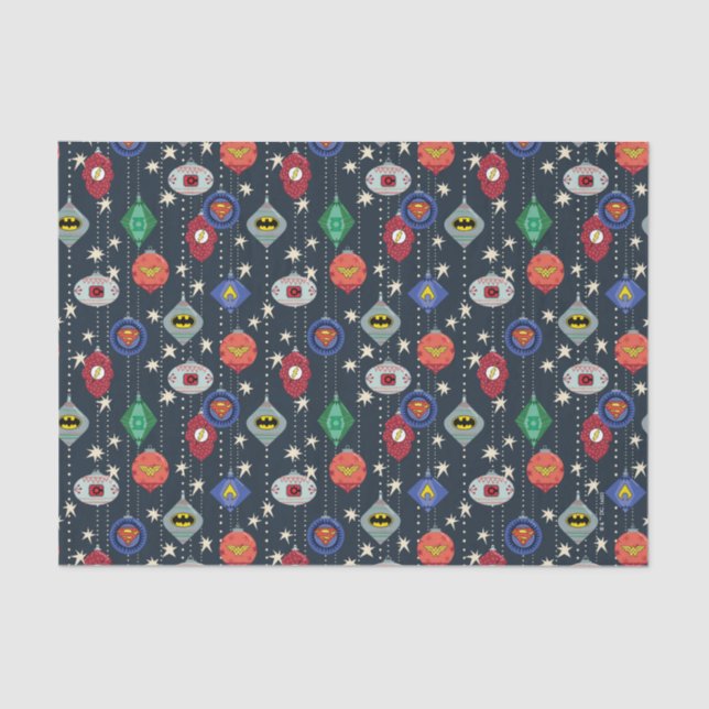 Justice League Holiday Bauble Pattern Tissue Paper (Front)