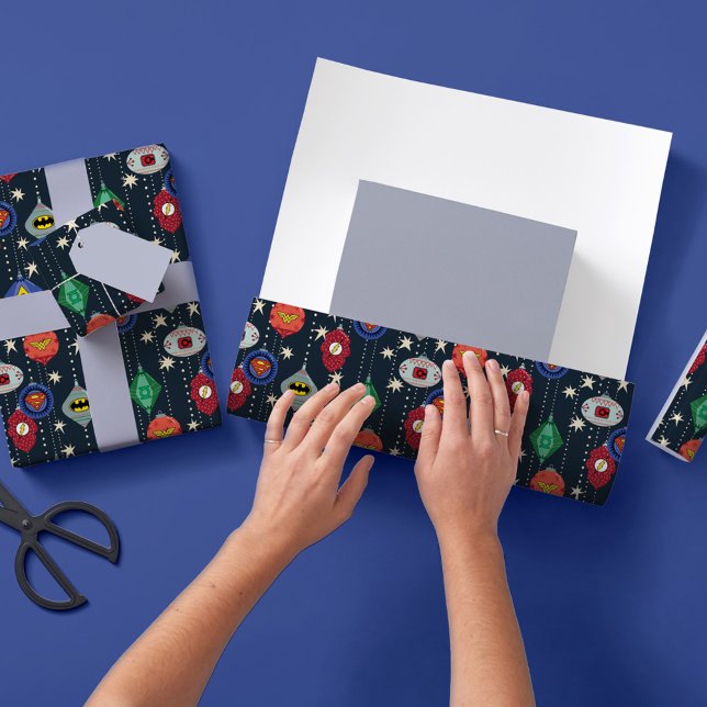 Justice League Holiday Bauble Pattern Wrapping Paper Sheet (Creator Uploaded)
