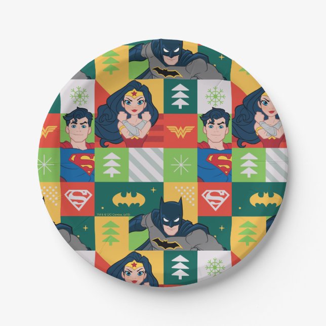 Justice League Holiday Collage Paper Plate (Front)