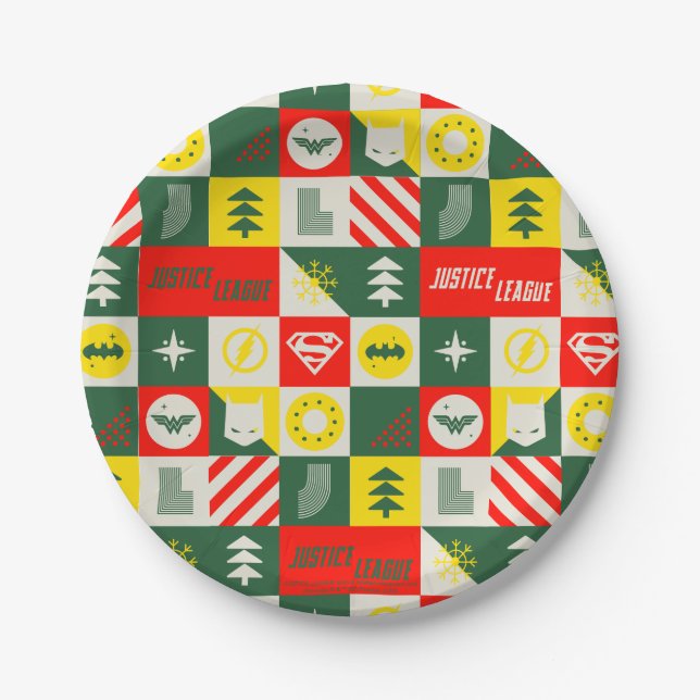 Justice League Holiday Grid Pattern Paper Plate (Front)