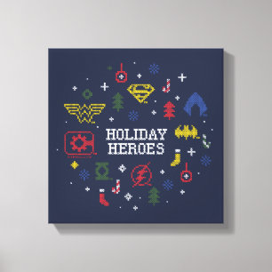 Justice League "Holiday Heroes" Faux Cross-Stitch Canvas Print