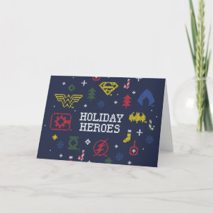 Justice League "Holiday Heroes" Faux Cross-Stitch Holiday Card