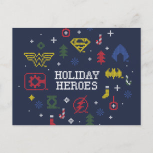 Justice League "Holiday Heroes" Faux Cross-Stitch Holiday Postcard