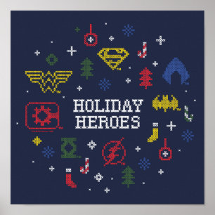 Justice League "Holiday Heroes" Faux Cross-Stitch Poster