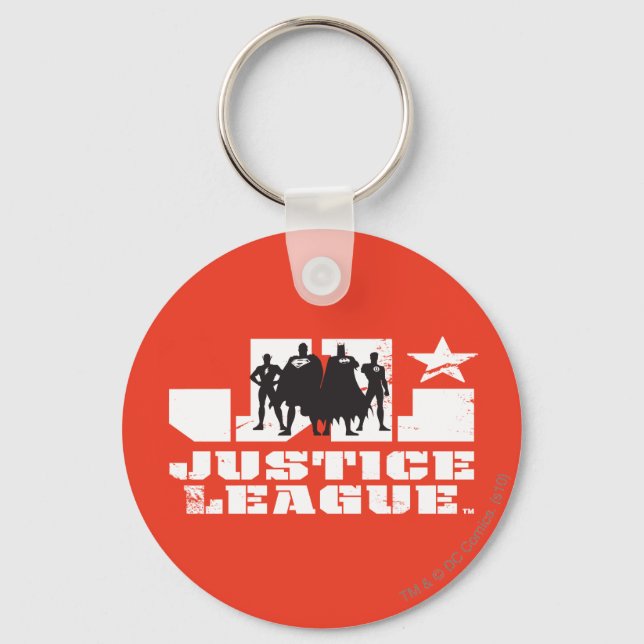 Justice League Logo and Character Silhouettes Key Ring (Front)