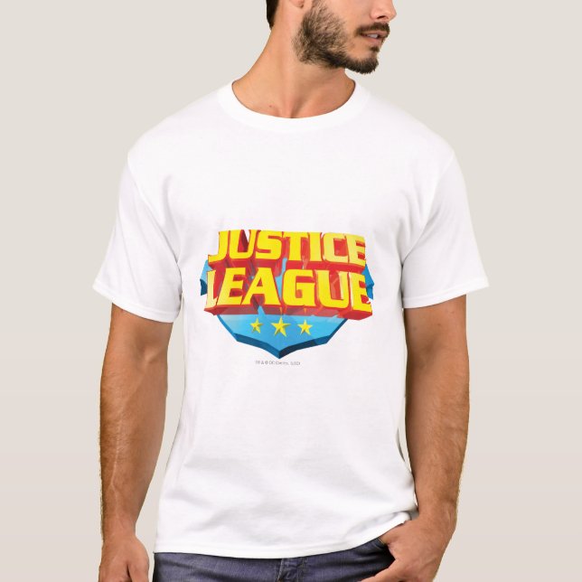 Justice League Name and Shield Logo T-Shirt (Front)