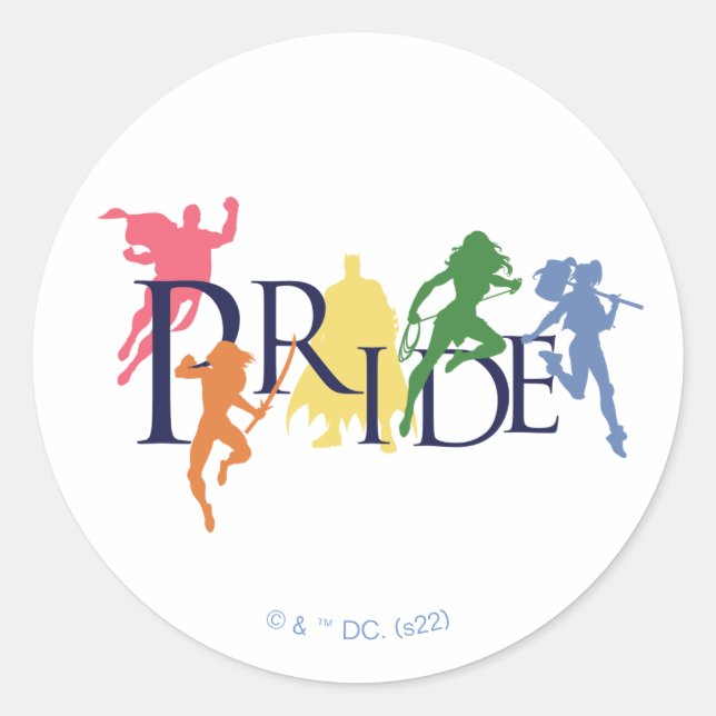 Justice League Pride Character Silhouettes Classic Round Sticker (Front)