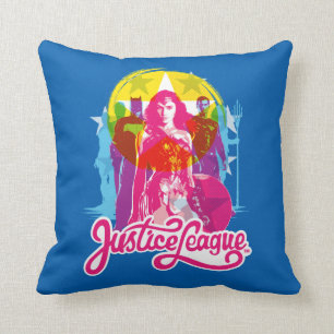 Justice League   Retro Group & Logo Pop Art Cushion