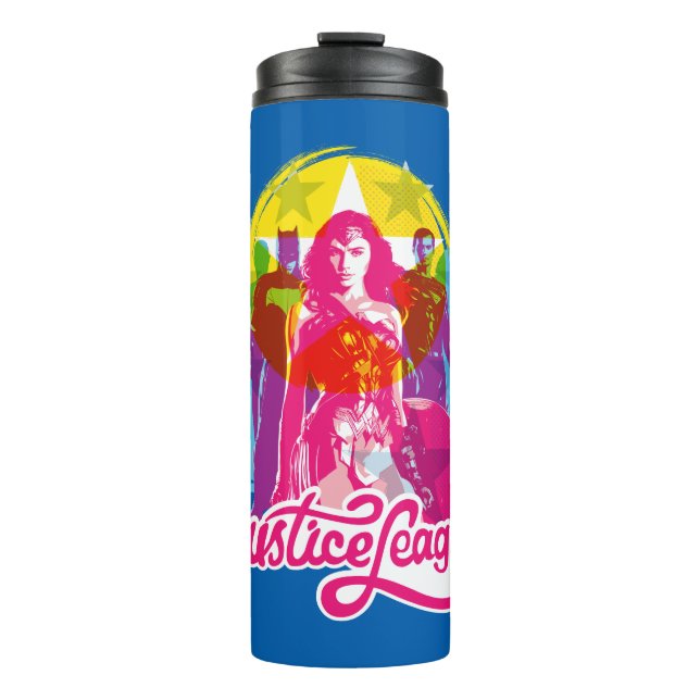 Justice League | Retro Group & Logo Pop Art Thermal Tumbler (Front)