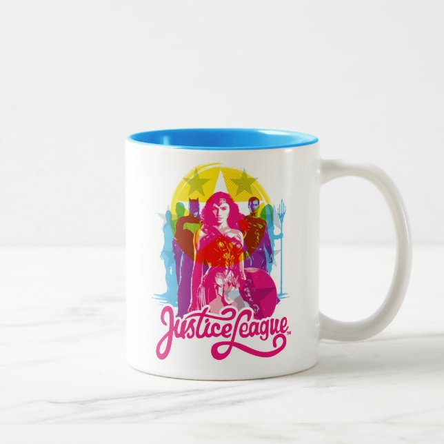 Justice League | Retro Group & Logo Pop Art Two-Tone Coffee Mug (Right)