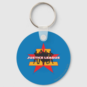 Justice League Silhouettes and Star Background Key Ring