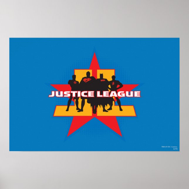 Justice League Silhouettes and Star Background Poster (Front)