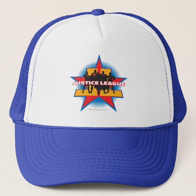 Justice League Silhouettes and Star Background Trucker Hat (Front)