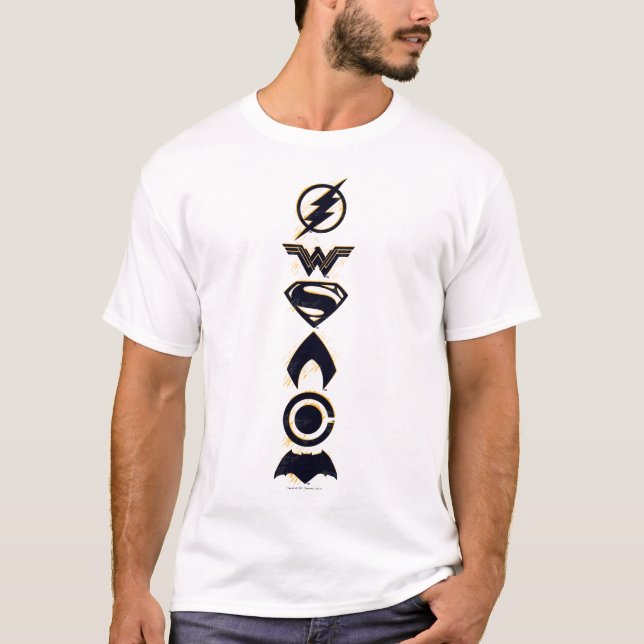 Justice League | Stylised Team Symbols Lineup T-Shirt (Front)