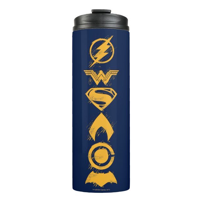 Justice League | Stylised Team Symbols Lineup Thermal Tumbler (Front)