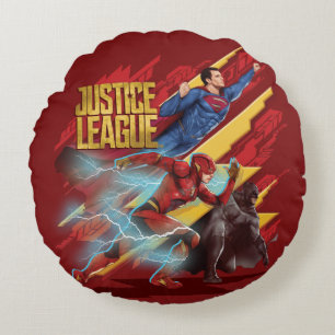 Justice League   Superman, Flash, & Batman Badge Round Cushion