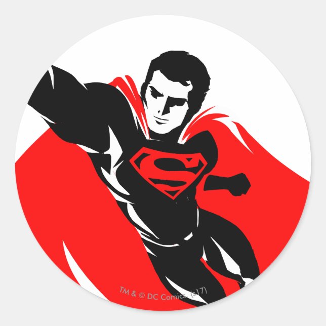 Justice League | Superman Flying Noir Pop Art Classic Round Sticker (Front)