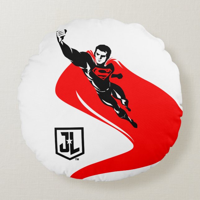 Justice League | Superman Flying Noir Pop Art Round Cushion (Front)