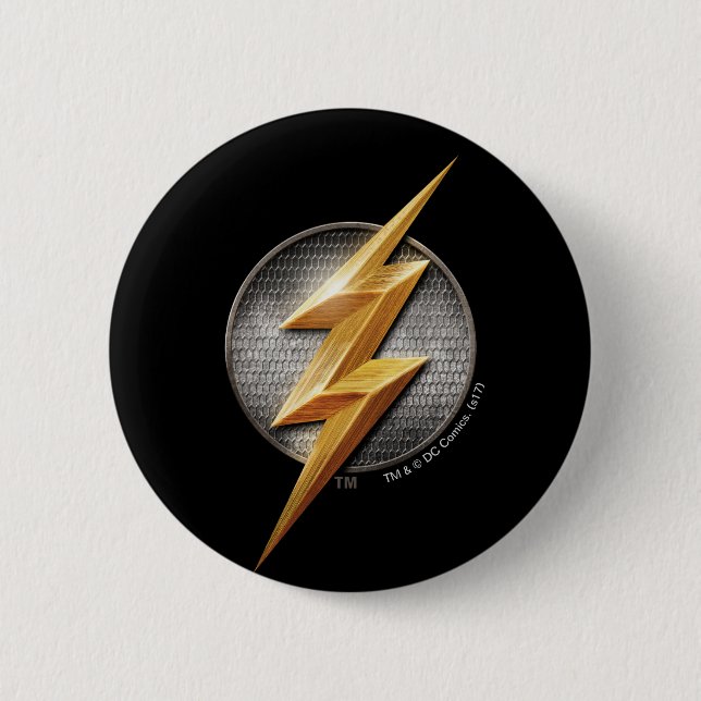 Justice League | The Flash Metallic Bolt Symbol 6 Cm Round Badge (Front)