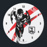 Justice League | The Flash Running Noir Pop Art Large Clock<br><div class="desc">Check out this black and white stylised drawing of Justice League's The Flash as he runs at top speed. This pop art inspired graphic is accented by red dashes trailing behind The Flash.</div>