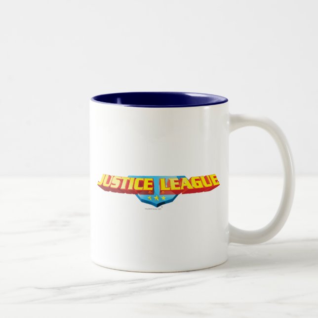 Justice League Thin Name and Shield Logo Two-Tone Coffee Mug (Right)