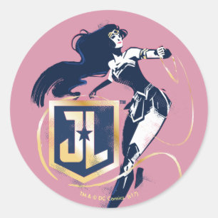 Justice League   Wonder Woman & JL Icon Pop Art Classic Round Sticker