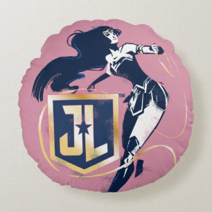 Justice League   Wonder Woman & JL Icon Pop Art Round Cushion