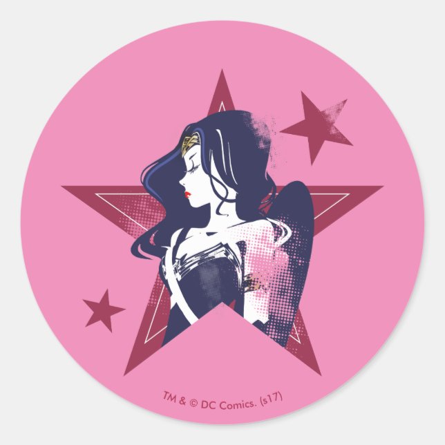 Justice League | Wonder Woman & Stars Pop Art Classic Round Sticker (Front)