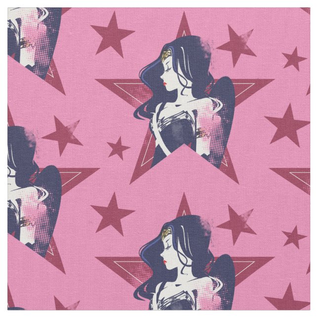 Justice League | Wonder Woman & Stars Pop Art Fabric (Close Up)
