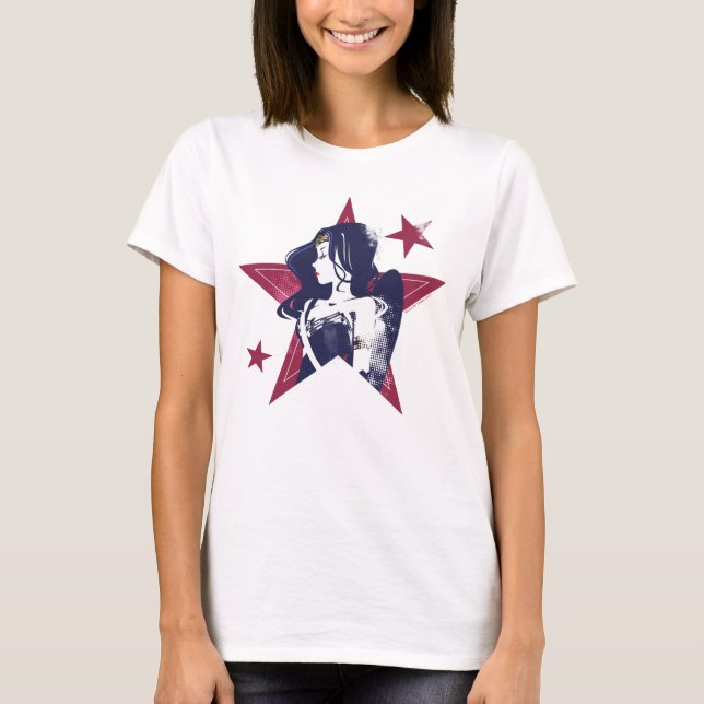 Justice League | Wonder Woman & Stars Pop Art T-Shirt (Front)