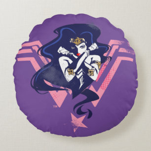 Justice League   Wonder Woman & Symbol Pop Art Round Cushion