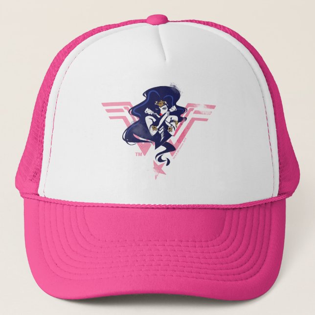 Justice League | Wonder Woman & Symbol Pop Art Trucker Hat (Front)