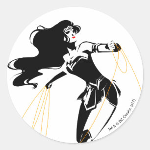Justice League   Wonder Woman With Lasso Pop Art Classic Round Sticker