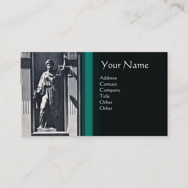 JUSTICE LEGAL OFFICE,ATTORNEY Green Jade Monogram Business Card (Front)