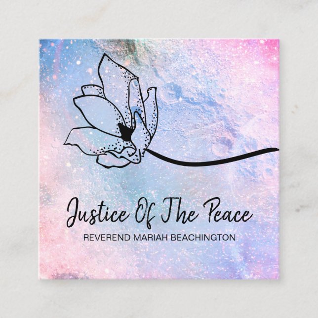*~* JUSTICE OF THE PEACE  Moon Crater Blue Pink Square Business Card (Front)