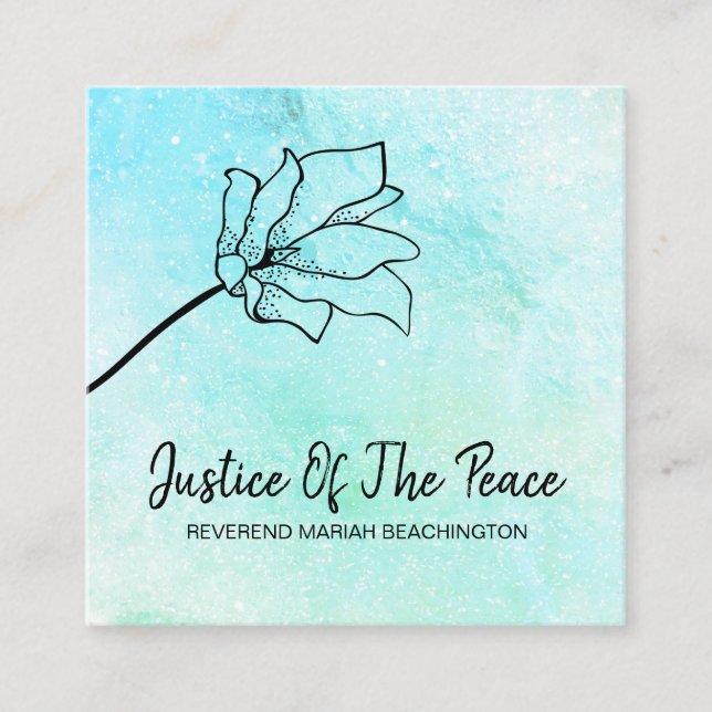 *~* JUSTICE OF THE PEACE   Moon Crater Floral Mint Square Business Card (Front)