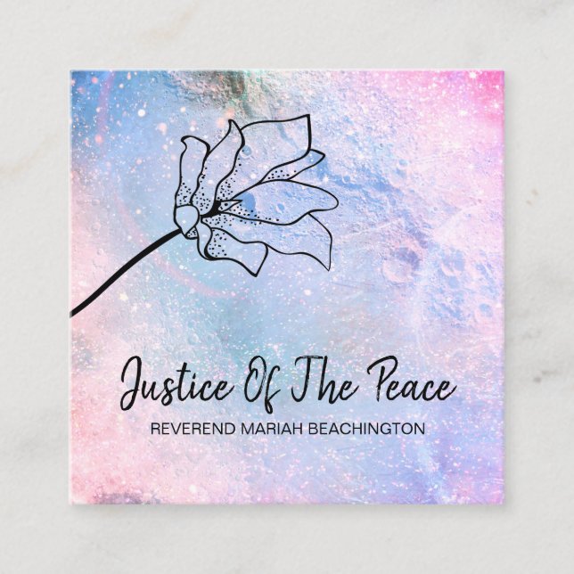 *~* JUSTICE OF THE PEACE Ombre Flower Moon Craters Square Business Card (Front)