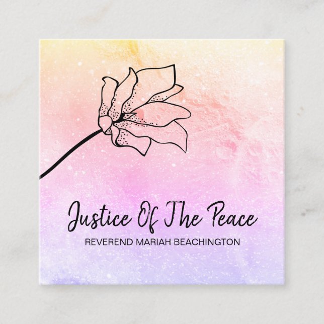 *~* JUSTICE OF THE PEACE Rainbow  Flower Moon Square Business Card (Front)