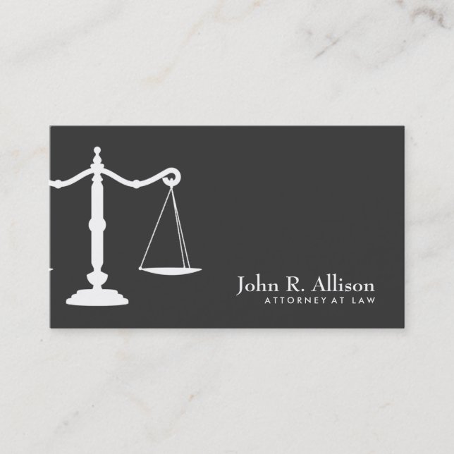 Justice Scale Attorney Black and White 2 Business Card (Front)