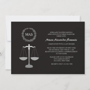Justice Scale & Wreath Law School Graduation Inv Invitation