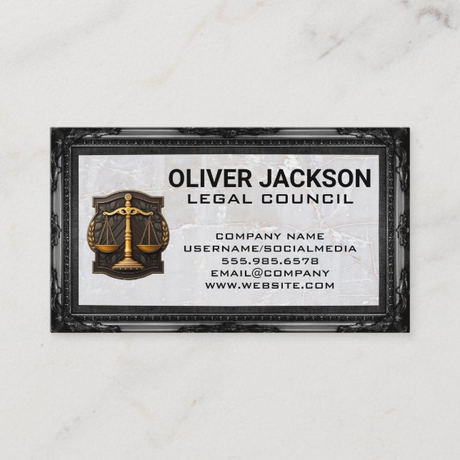Justice Scales | Antique Frame | Legal Business Card (Front)