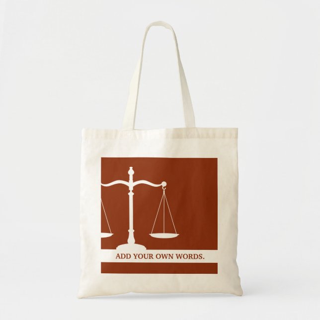 Justice Scales Custom Text Law Themed Burgundy Tote Bag (Front)